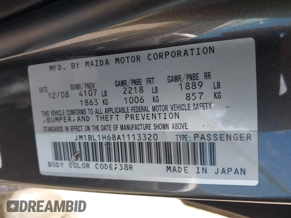 2010 Mazda 3 S Sport with VIN JM1BL1H68A1113320, listed as a IAAI auction lot 42347581 with 136,271 mi miles and . Bid and sale history available at DreamBid. Image 9.