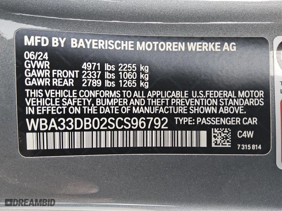 2025 BMW 4 Series 430i with VIN WBA33DB02SCS96792, listed as a Copart auction lot 49507665 with 9,494 mi miles and Clean Title. Bid and sale history available at carsss.com. Image 12.
