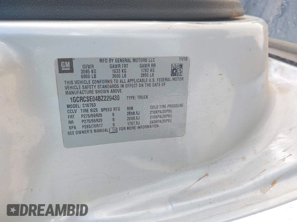 2011 Chevrolet Silverado 1500 LT with VIN 1GCRCSE04BZ229430, listed as a IAAI auction lot 41839292 with 182,777 mi miles and . Bid and sale history available at DreamBid. Image 9.