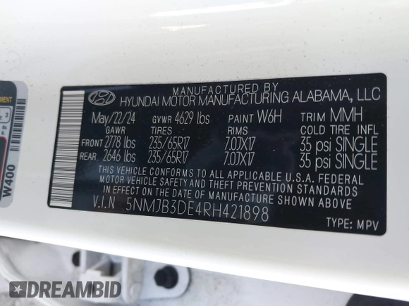2024 Hyundai Tucson SEL with VIN 5NMJB3DE4RH421898, listed as a IAAI auction lot 41500454 with 25,223 mi miles and . Bid and sale history available at DreamBid. Image 9.