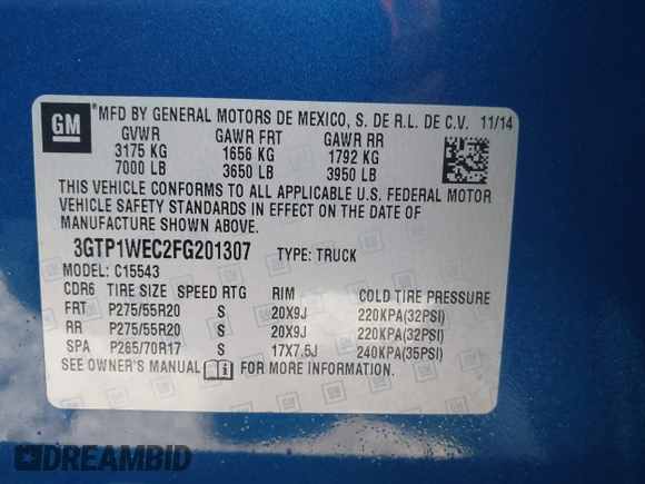 2015 GMC Sierra 1500 Denali z VIN 3GTP1WEC2FG201307, wystawiony jako IAAI lot #41931366 z przebiegiem 99 644 mil mil oraz . Historia ofert i sprzedaży dostępna na DreamBid. Obrazek 9.
