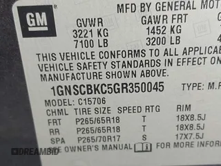 2016 Chevrolet Tahoe LT with VIN 1GNSCBKC5GR350045, listed as a IAAI auction lot 42514419 with 109,097 mi miles and . Bid and sale history available at DreamBid. Image 9.