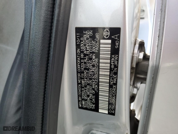 2012 Toyota Yaris L with VIN JTDKTUD38CD507298, listed as a Copart auction lot 43578355 with 216,329 mi miles and Salvage Title. Bid and sale history available at carsss.com. Image 12.