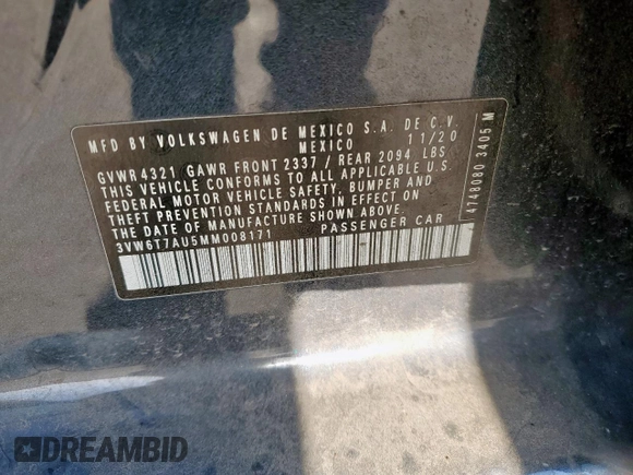 2021 Volkswagen GTI S с VIN 3VW6T7AU5MM008171, выставлен на аукционе Copart как лот 52668045 с пробегом 68 110 миль миль и Списание • Salvage title. История ставок и продаж доступна на DreamBid. Изображение 12.