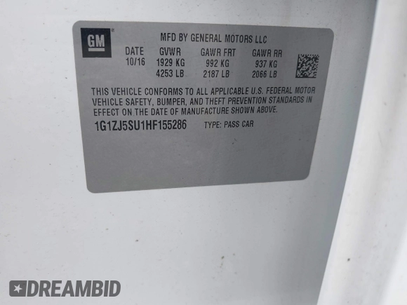 2017 Chevrolet Malibu Hybrid with VIN 1G1ZJ5SU1HF155286, listed as a IAAI auction lot 42048517 with 111,796 mi miles and . Bid and sale history available at DreamBid. Image 9.