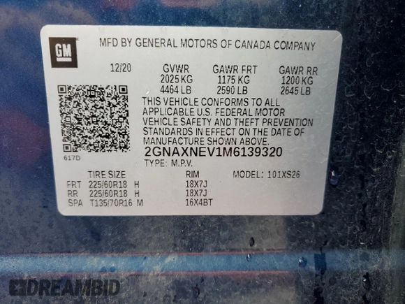 2021 Chevrolet Equinox Premier с VIN 2GNAXNEV1M6139320, выставлен на аукционе Copart как лот 55736585 с пробегом 57 343 миль миль и Списание • Salvage title. История ставок и продаж доступна на DreamBid. Изображение 14.
