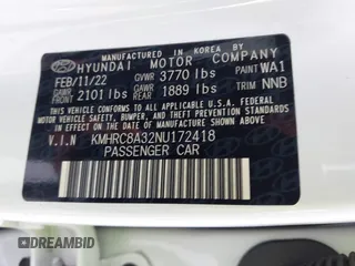2022 Hyundai Venue SEL z VIN KMHRC8A32NU172418, wystawiony jako IAAI lot #42193335 z przebiegiem 34 147 mil mil oraz . Historia ofert i sprzedaży dostępna na DreamBid. Obrazek 9.