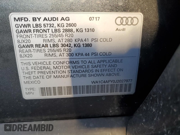 2018 Audi SQ5 Prestige with VIN WA1C4AFY0J2027977, listed as a Copart auction lot 68271184 with Not Provided miles and Salvage Title. Bid and sale history available at DreamBid. Image 13.