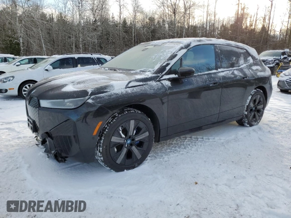 2025 BMW iX xDrive50 with VIN WB523CF04SCT20220, listed as a Copart auction lot 83225094 with 0 mi miles and Salvage Title. Bid and sale history available at carsss.com. Image 1.