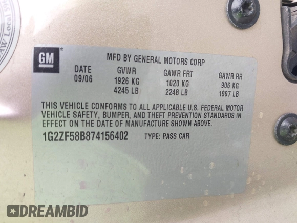 2007 Pontiac G6 1SV Value Leader with VIN 1G2ZF58B874156402, listed as a IAAI auction lot 41840367 with 139,527 mi miles. Bid and sale history available at carsss.com. Image 9.