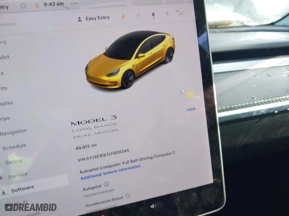 2020 Tesla Model 3 Long Range with VIN 5YJ3E1EB7LF600244, listed as a IAAI auction lot 41590520 with NaN miles. Bid and sale history available at carsss.com. Image 18.