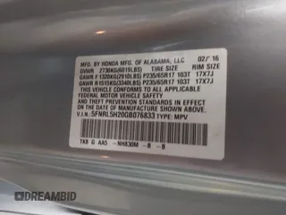 2016 Honda Odyssey LX с VIN 5FNRL5H20GB076833, выставлен на аукционе IAAI как лот 42165171 с пробегом 129 123 миль миль и . История ставок и продаж доступна на DreamBid. Изображение 9.