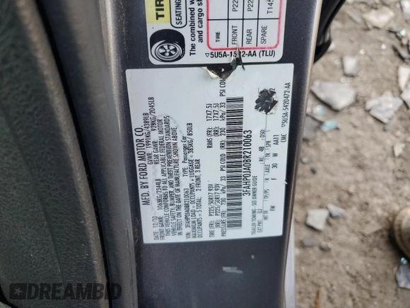 2011 Ford Fusion SEL with VIN 3FAHP0JA0BR210063, listed as a Copart auction lot 50225745 with 219,204 mi miles and Salvage Title. Bid and sale history available at carsss.com. Image 14.