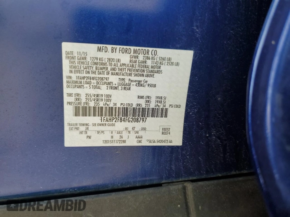 2015 Ford Taurus Limited with VIN 1FAHP2F84FG208797, listed as a Copart auction lot 50685245 with 103,866 mi miles and Salvage Title. Bid and sale history available at carsss.com. Image 15.