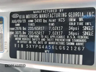 2020 Kia Sorento LX V6 with VIN 5XYPG4A56LG621267, listed as a Copart auction lot 52922345 with 101,289 mi miles and Salvage Title. Bid and sale history available at carsss.com. Image 14.