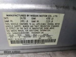 2008 Nissan Maxima 3.5 SE with VIN 1N4BA41EX8C835885, listed as a Copart auction lot 35786353 with 141,328 mi miles and Non Repairable. Bid and sale history available at carsss.com. Image 12.