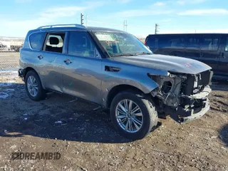 2020 Infiniti QX80 LUXE with VIN JN8AZ2NE5L9253264, listed as a IAAI auction lot 41012767 with 106,672 mi miles. Bid and sale history available at carsss.com. Image 1.