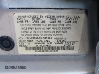 2005 Nissan Sentra 1.8 with VIN 3N1CB51D55L587525, listed as a IAAI auction lot 42165822 with 231,282 mi miles and . Bid and sale history available at DreamBid. Image 9.