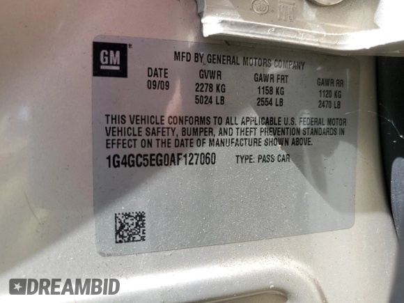 2010 Buick LaCrosse CXL with VIN 1G4GC5EG0AF127060, listed as a Copart auction lot 62258515 with 73,222 mi miles and Salvage title. Bid and sale history available at DreamBid. Image 12.