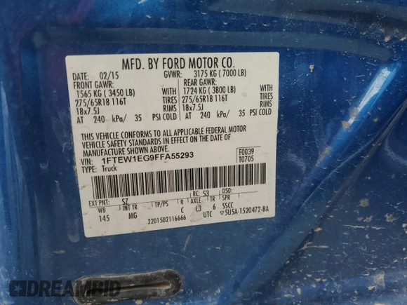 2015 Ford F-150 XLT with VIN 1FTEW1EG9FFA55293, listed as a Copart auction lot 49317975 with 157,910 mi miles and Salvage Title. Bid and sale history available at carsss.com. Image 14.