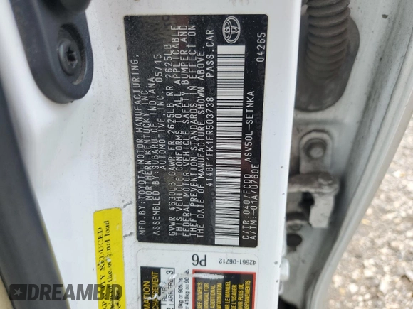 2015 Toyota Camry XLE with VIN 4T4BF1FK1FR503738, listed as a Copart auction lot 54254705 with 168,054 mi miles and Salvage Title. Bid and sale history available at carsss.com. Image 12.