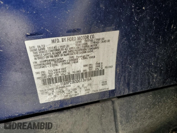 2013 Ford Taurus Limited with VIN 1FAHP2J83DG136964, listed as a Copart auction lot 53286745 with 129,011 mi miles and Clean title. Bid and sale history available at DreamBid. Image 13.