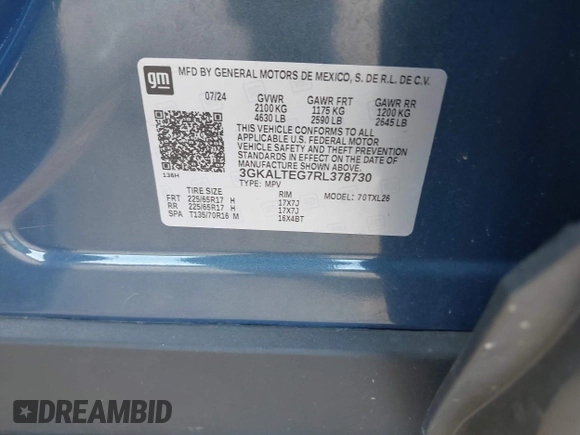 2024 GMC Terrain SLE с VIN 3GKALTEG7RL378730, выставлен на аукционе IAAI как лот 42731710 с пробегом 23 229 миль миль и . История ставок и продаж доступна на DreamBid. Изображение 9.
