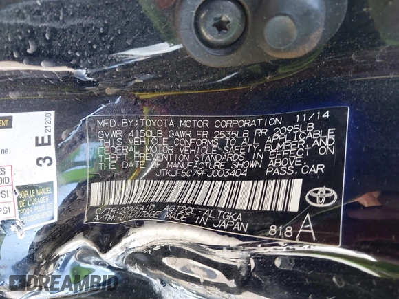 2015 Scion tC with VIN JTKJF5C79FJ003404, listed as a IAAI auction lot 41756024 with 128,906 mi miles. Bid and sale history available at carsss.com. Image 9.