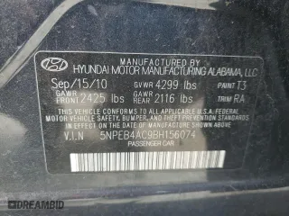 2011 Hyundai Sonata GLS with VIN 5NPEB4AC9BH156074, listed as a Copart auction lot 51840285 with 132,421 mi miles and Salvage Title. Bid and sale history available at carsss.com. Image 12.
