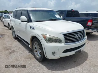 2012 Infiniti QX56 8-passenger with VIN JN8AZ2ND4C9716728, listed as a IAAI auction lot 42501339 with 216,302 mi miles and . Bid and sale history available at DreamBid. Image 1.