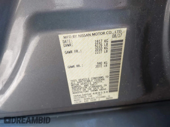 2017 Nissan Altima SR with VIN 1N4AL3AP1HC489534, listed as a IAAI auction lot 41811710 with 84,756 mi miles and . Bid and sale history available at carsss.com. Image 9.