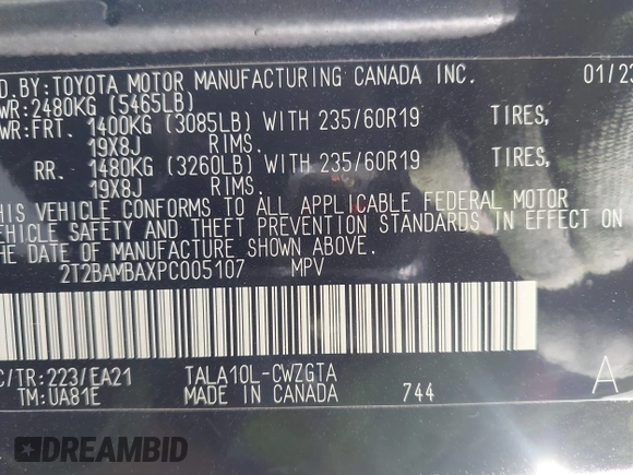 2023 Lexus RX 350 with VIN 2T2BAMBAXPC005107, listed as a IAAI auction lot 42287535 with 51,672 mi miles and . Bid and sale history available at DreamBid. Image 9.
