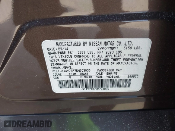 2014 Infiniti Q50 Hybrid Sport with VIN JN1AV7AR7EM703030, listed as a IAAI auction lot 41661844 with 128,202 mi miles. Bid and sale history available at carsss.com. Image 9.