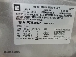 2007 Chevrolet Suburban LT z VIN 1GNFK163X7R411642, wystawiony jako Copart lot #48594595 z przebiegiem 233 733 mil mil oraz Szkoda całkowita • Salvage title. Historia ofert i sprzedaży dostępna na DreamBid. Obrazek 15.