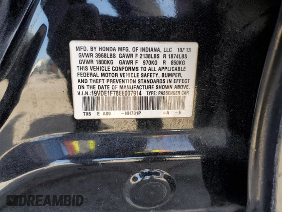 2014 Acura ILX Tech Pkg with VIN 19VDE1F78EE007914, listed as a Copart auction lot 50519705 with 166,215 mi miles and Salvage Title. Bid and sale history available at carsss.com. Image 14.