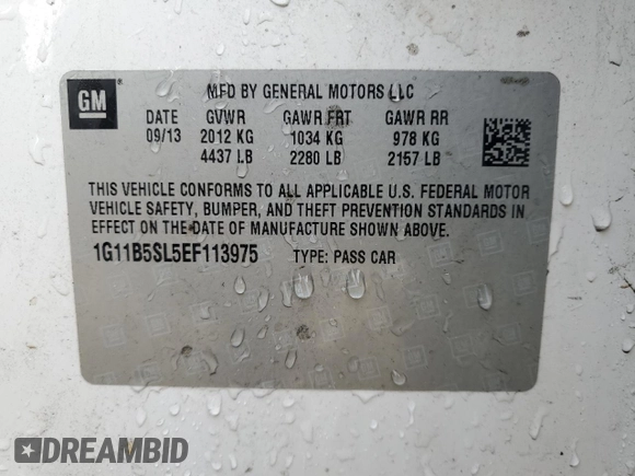 2014 Chevrolet Malibu LS with VIN 1G11B5SL5EF113975, listed as a Copart auction lot 81194024 with 155,821 mi miles and Salvage Title. Bid and sale history available at DreamBid. Image 13.
