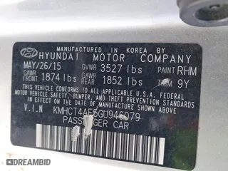 2016 Hyundai Accent SE with VIN KMHCT4AE5GU946079, listed as a IAAI auction lot 41635269 with 120,819 mi miles. Bid and sale history available at carsss.com. Image 9.
