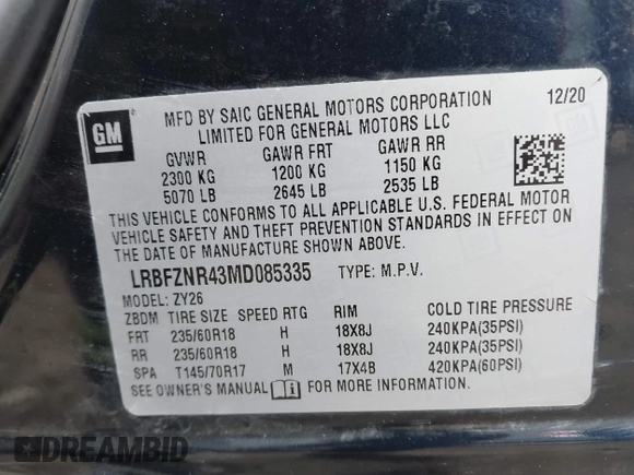 2021 Buick Envision Essence with VIN LRBFZNR43MD085335, listed as a IAAI auction lot 41967870 with 74,323 mi miles. Bid and sale history available at carsss.com. Image 9.
