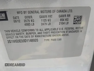 2013 Chevrolet Impala LT with VIN 2G1WG5E30D1148920, listed as a IAAI auction lot 41903310 with 134,349 mi miles and . Bid and sale history available at DreamBid. Image 9.