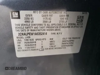 2010 Chevrolet Equinox LT w/2LT with VIN 2CNALPEW1A6352414, listed as a Copart auction lot 48037515 with 161,833 mi miles and Salvage Title. Bid and sale history available at carsss.com. Image 15.