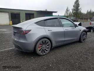2025 Tesla Model Y Performance with VIN 7SAYGDEF2SF232223, listed as a Copart auction lot 50419235 with 0 mi miles and Salvage Title. Bid and sale history available at carsss.com. Image 3.