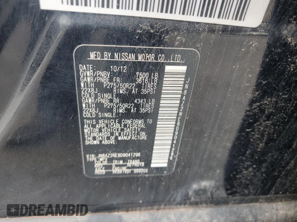 2013 Infiniti QX56 с VIN JN8AZ2NE8D9041296, выставлен на аукционе Copart как лот 57663225 с пробегом 236 137 миль миль и Списание • Salvage title. История ставок и продаж доступна на DreamBid. Изображение 13.