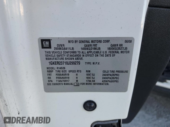 2008 GMC Acadia SLT1 with VIN 1GKER23718J299279, listed as a Copart auction lot 86814374 with Not Provided miles and Salvage Title. Bid and sale history available at carsss.com. Image 14.
