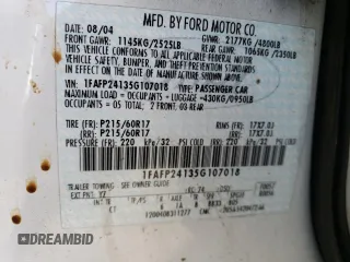 2005 Ford Five Hundred SEL z VIN 1FAFP24135G107018, wystawiony jako Copart lot #48006305 z przebiegiem 113 760 mil mil oraz Szkoda całkowita • Salvage title. Historia ofert i sprzedaży dostępna na DreamBid. Obrazek 12.
