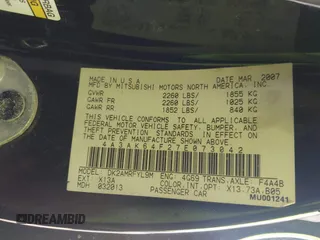 2007 Mitsubishi Eclipse SE with VIN 4A3AK64F27E073042, listed as a IAAI auction lot 41658070 with 161,420 mi miles and . Bid and sale history available at DreamBid. Image 9.