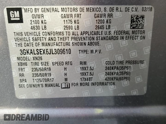 2018 GMC Terrain Denali with VIN 3GKALSEX6JL309610, listed as a Copart auction lot 51937485 with 32,687 mi miles and Salvage title. Bid and sale history available at DreamBid. Image 13.