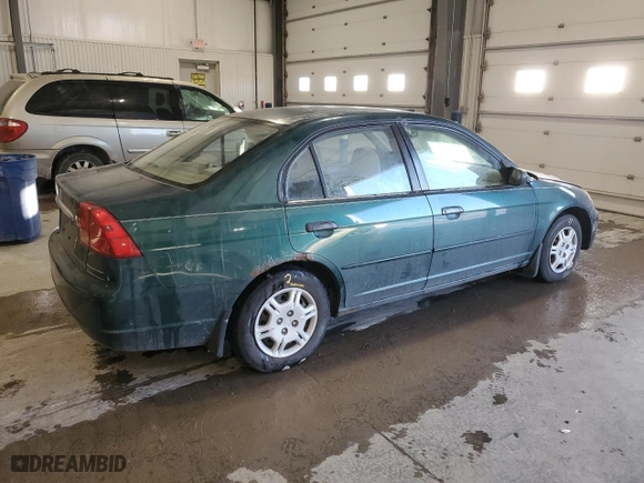 2001 Honda Civic LX with VIN 2HGES15581H502828, listed as a Copart auction lot 45672155 with 166,046 mi miles and Salvage Title. Bid and sale history available at carsss.com. Image 3.