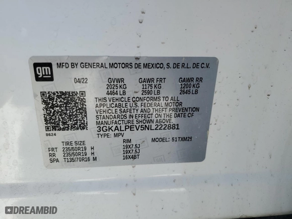 2022 GMC Terrain SLT with VIN 3GKALPEV5NL222881, listed as a Copart auction lot 45683115 with 0 mi miles and Salvage Title. Bid and sale history available at carsss.com. Image 14.