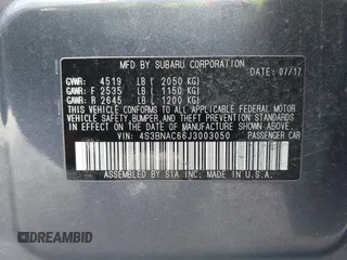 2018 Subaru Legacy Premium with VIN 4S3BNAC66J3003050, listed as a IAAI auction lot 42195022 with 87,615 mi miles and . Bid and sale history available at DreamBid. Image 9.
