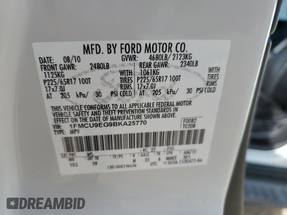 2011 Ford Escape Limited with VIN 1FMCU9EG9BKA25770, listed as a Copart auction lot 53260795 with 185,244 mi miles and Clean Title. Bid and sale history available at carsss.com. Image 13.